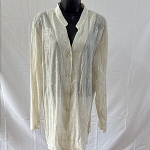 Susan Graver Ivory Metallic Embroidered Blouse